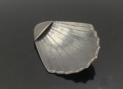 DENMARK 925 Silver  Vintage Oxidized Clam Shell Motif Brooch Pin  BP8745