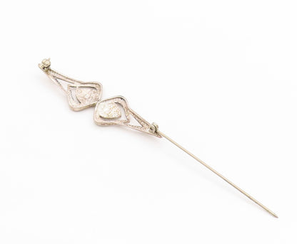 14K Gold & 925 Sterling Silver Vintage Brooch Elegant Double Love Heart  BP11803