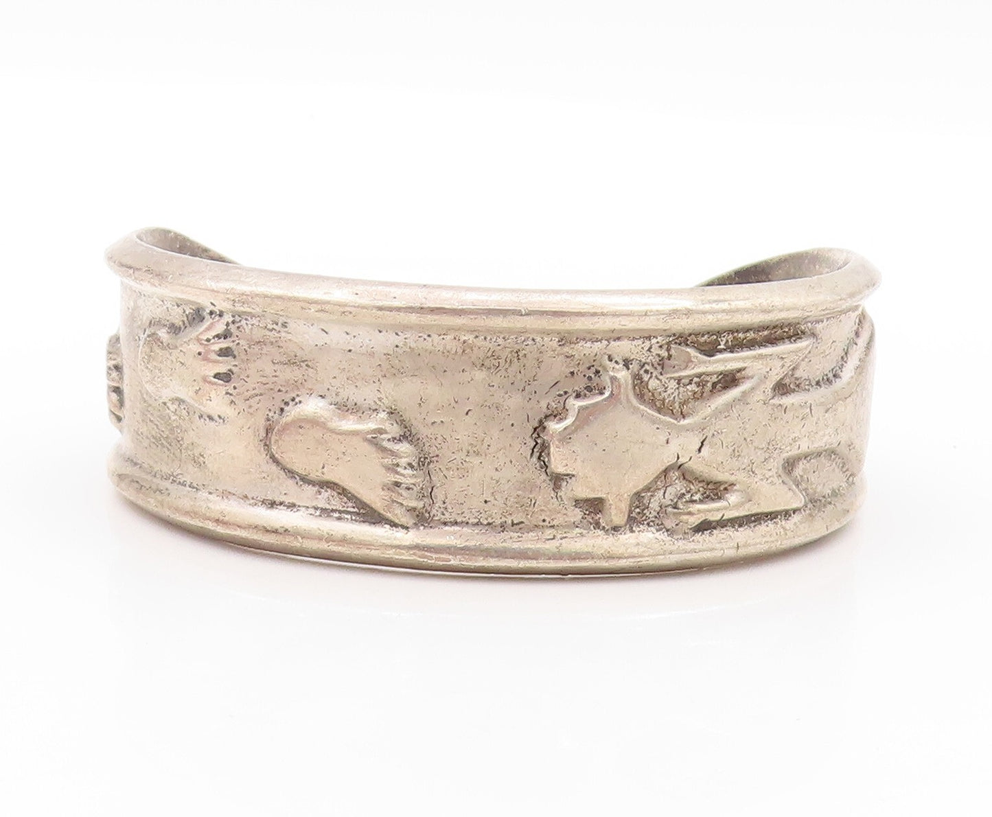 925 Sterling Silver Vintage Bracelet NAVAJO ZUNI Foot Print Etched Cuff  BT11035