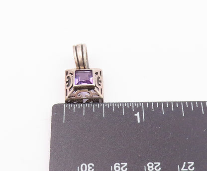 925 Sterling Silver  Vintage Amethyst Cutout Square Dome Pendant  PT17412