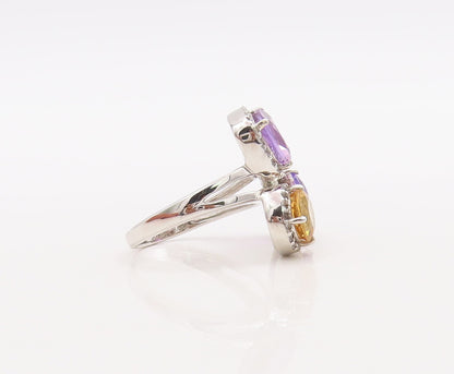 925 Sterling Silver Vintage Ring Round & Square Amethyst Citrine Sz 7.5  RG29867