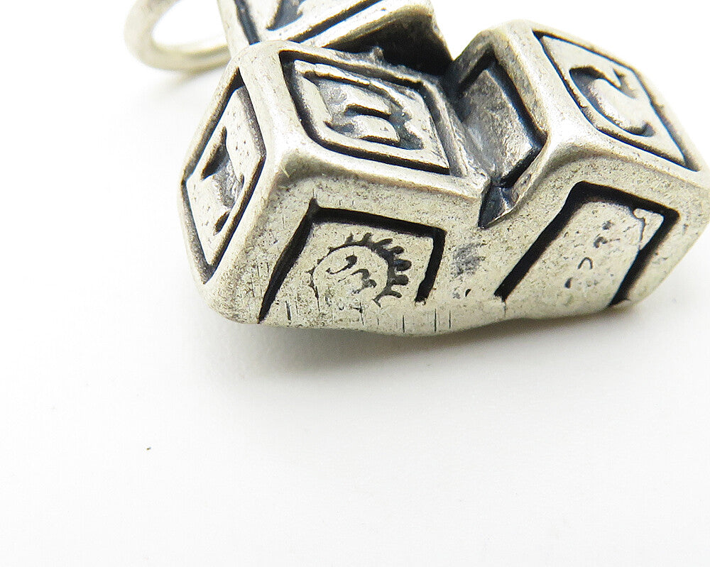 925 Sterling Silver  Vintage Oxidized Stacked Letter Blocks Pendant  PT8209
