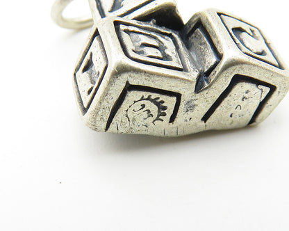 925 Sterling Silver  Vintage Oxidized Stacked Letter Blocks Pendant  PT8209