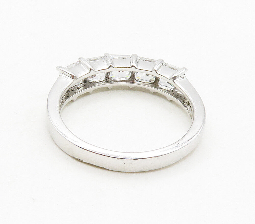 925 Sterling Silver  Sparkling Cubic Zirconia 5 Stone Band Ring Sz 8  RG15715