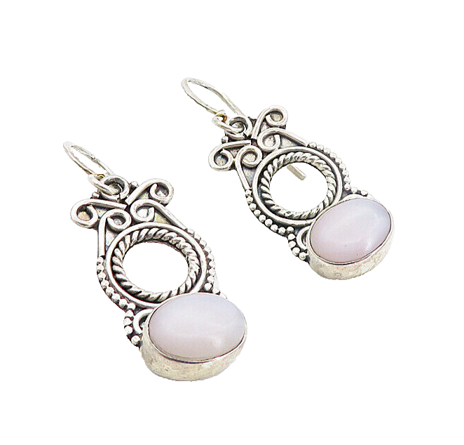 925 Sterling Silver  Vintage Cabochon Cut Agate Twist Dangle Earrings  EG3716