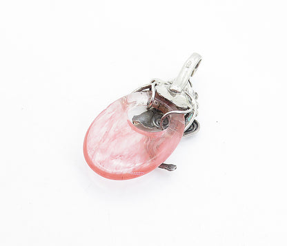 925 Sterling Silver  Vintage Pink Rutilated Quartz Spiral Swirl Pendant PT5192