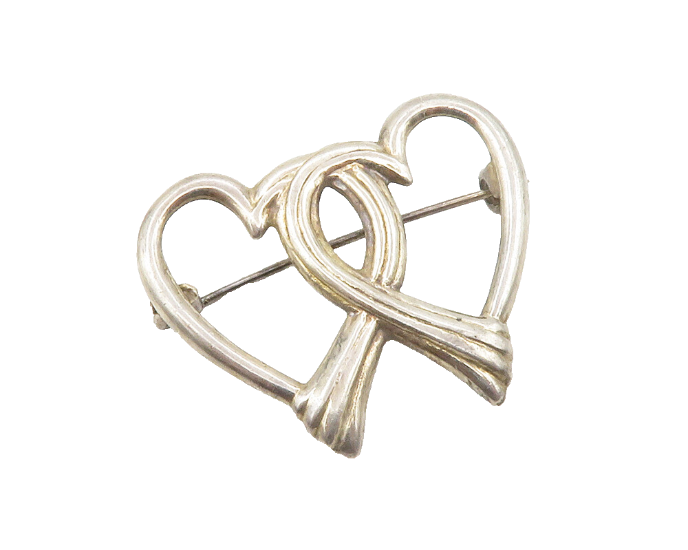 925 Sterling Silver  Vintage Open Double Love Heart Smooth Brooch Pin  BP5233