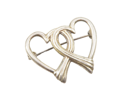 925 Sterling Silver  Vintage Open Double Love Heart Smooth Brooch Pin  BP5233