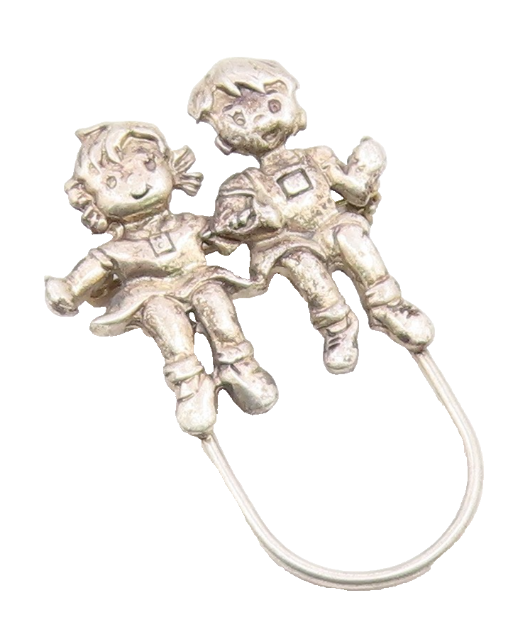 925 Sterling Silver  Vintage Shiny Girl & Boy Jumping Rope Brooch Pin  BP7372
