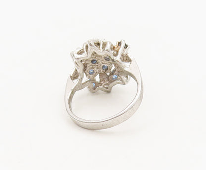 UNCAS 925 Silver  Vintage Carved Blue Topaz Beaded Floral Ring Sz 6  RG27325