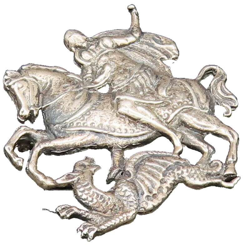 CINI 925 Silver  Vintage Antique Saint George & The Dragon Brooch Pin  BP9660