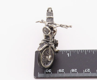 925 Sterling Silver  Vintage Dark Tone Rubber Wheel Motorcycle Trinket  TR2748