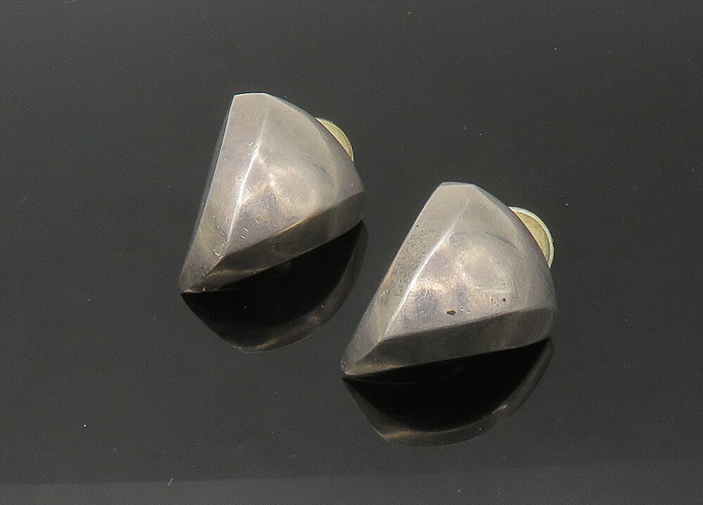 925 Sterling Silver   Vintage Heavy Modernist Non Pierce Earrings  EG10977