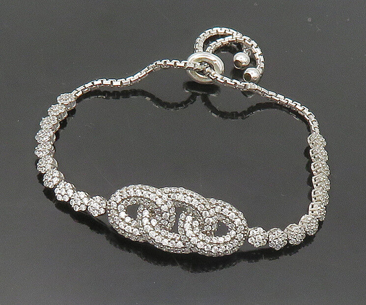 925 Sterling Silver  Vintage Sparkling Cubic Zirconia Chain Bracelet  BT7830