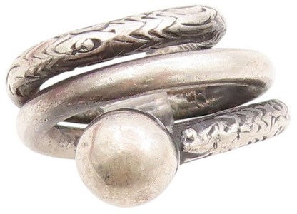 925 Sterling Silver Vintage Ring Etched Spiral Twist With Coil Band Sz 4 RG33463