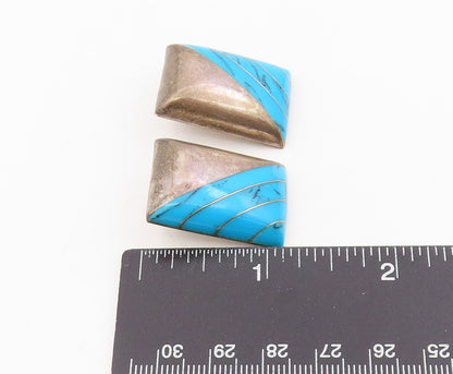 925 Sterling Silver Vintage Earrings MEXICO Turquoise Geometric Inlay  EG13894