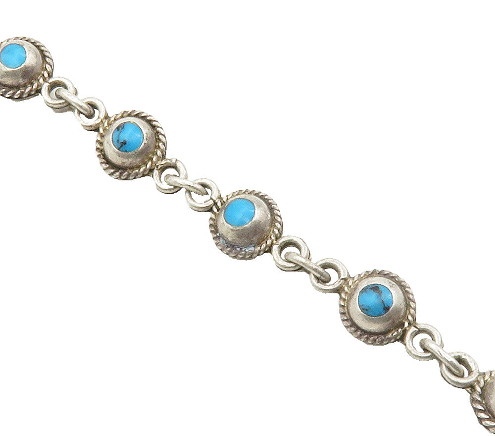 MEXICO 925 Sterling Silver  Vintage Turquoise Twist Chain Bracelet  BT5835