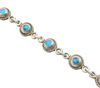 MEXICO 925 Sterling Silver  Vintage Turquoise Twist Chain Bracelet  BT5835