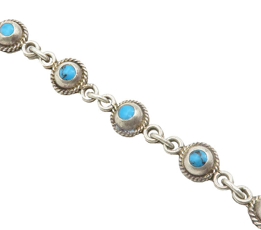 MEXICO 925 Sterling Silver  Vintage Turquoise Twist Chain Bracelet  BT5835