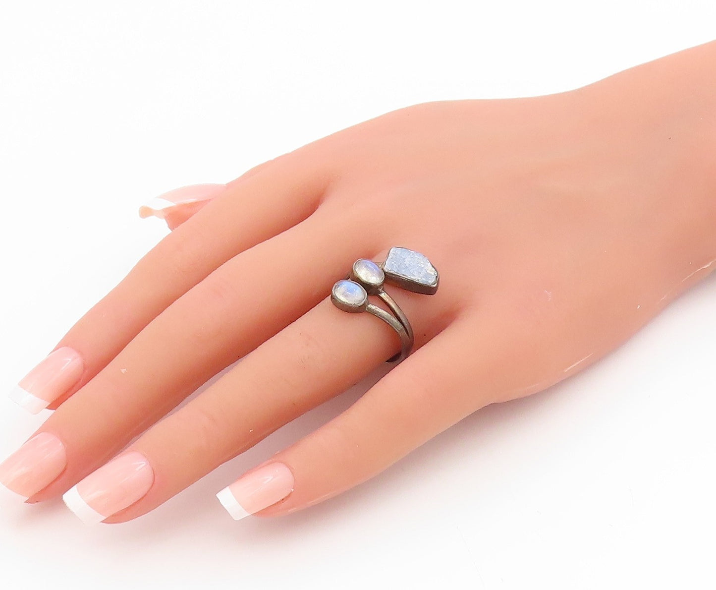 925 Sterling Silver Vintage Ring Cabochon Moonstone Bypass Band  Sz 9  RG34539