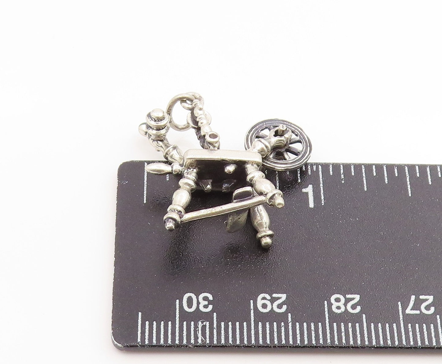 925 Sterling Silver Vintage Pendant Etched Yarn Spinning Machine Charm  PT26152