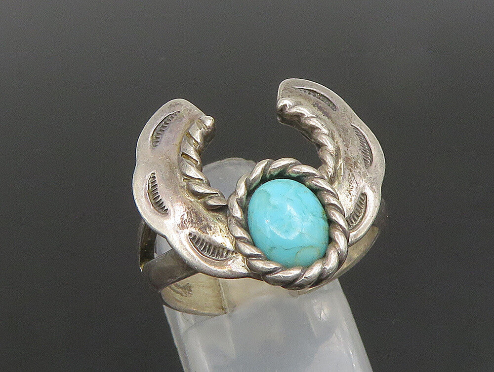 CAROLYN POLLACK 925 Silver  Vintage Rope Twist Turquoise Ring Sz 8.5  RG24823