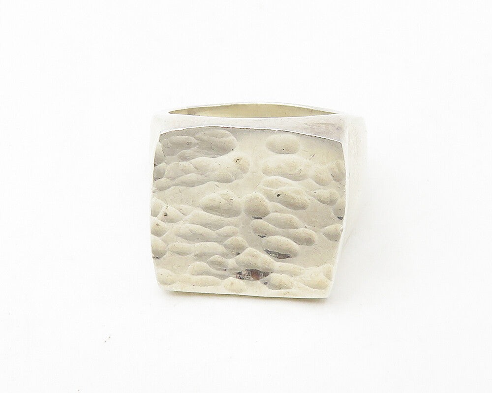 925 Sterling Silver  Vintage Shiny Hammered Square Band Ring Sz 7  RG18827