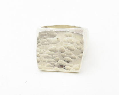 925 Sterling Silver  Vintage Shiny Hammered Square Band Ring Sz 7  RG18827