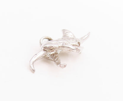 925 Sterling Silver Vintage Pendant 3D Playful Running Kitten Charm  PT24778