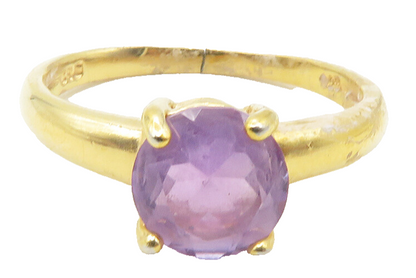 925 Sterling Silver  Amethyst Gold Plated Shiny Solitaire Ring Sz 6  RG11774