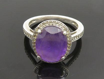 925 Sterling Silver  Vintage Oval Amethyst & Topaz Halo Ring Sz 7  RG25157