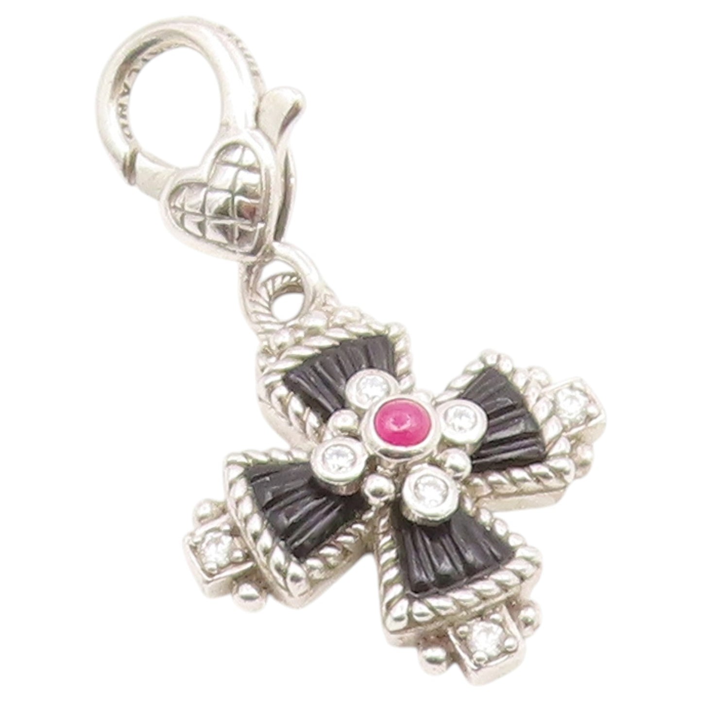 925 Sterling Silver Vintage Pendant JUDITH RIPKA Onyx & Garnet Cross  PT26658