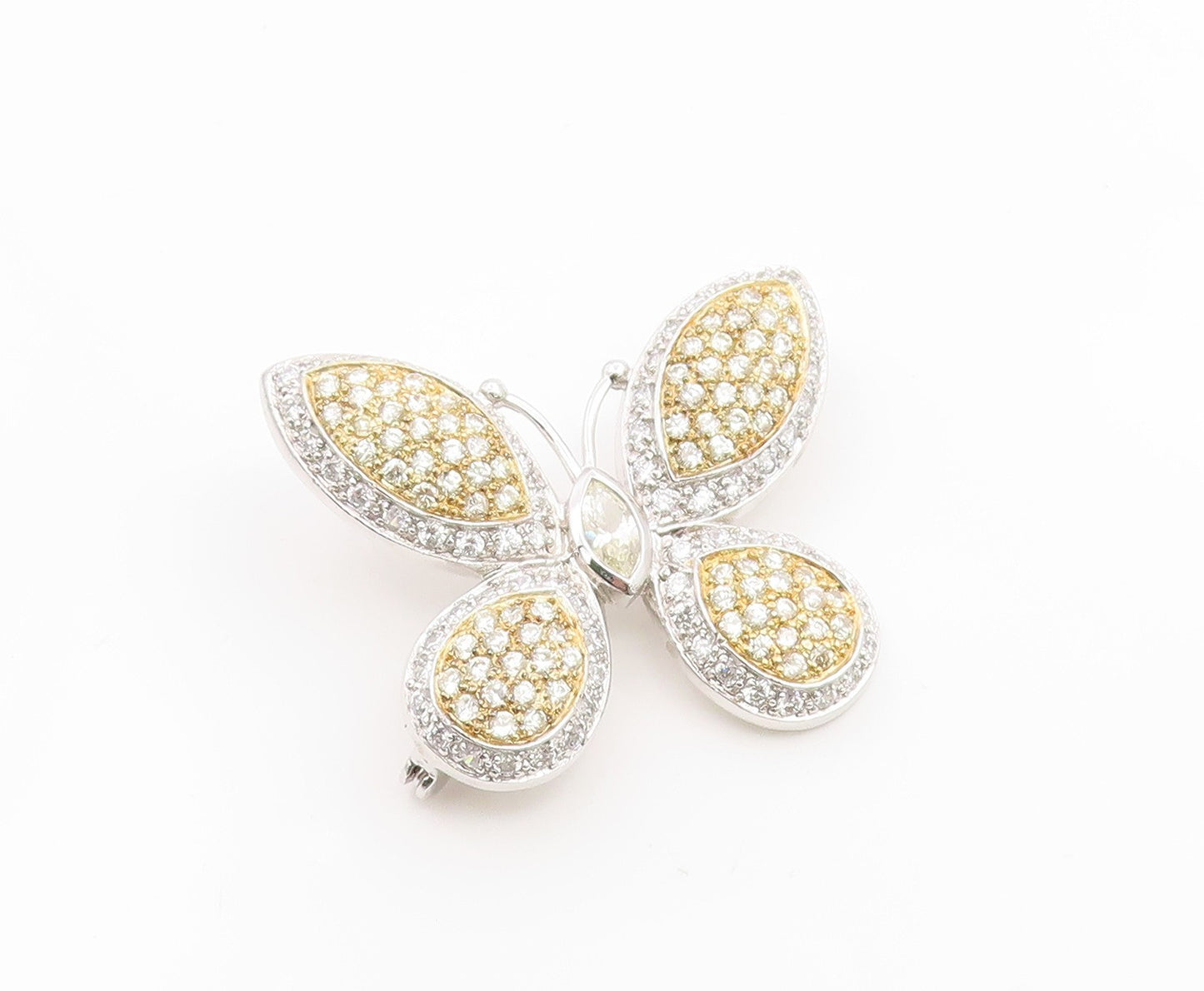 925 Sterling Silver Vintage Brooch Pin Modernist CZ Two Tone Butterfly  BP12527
