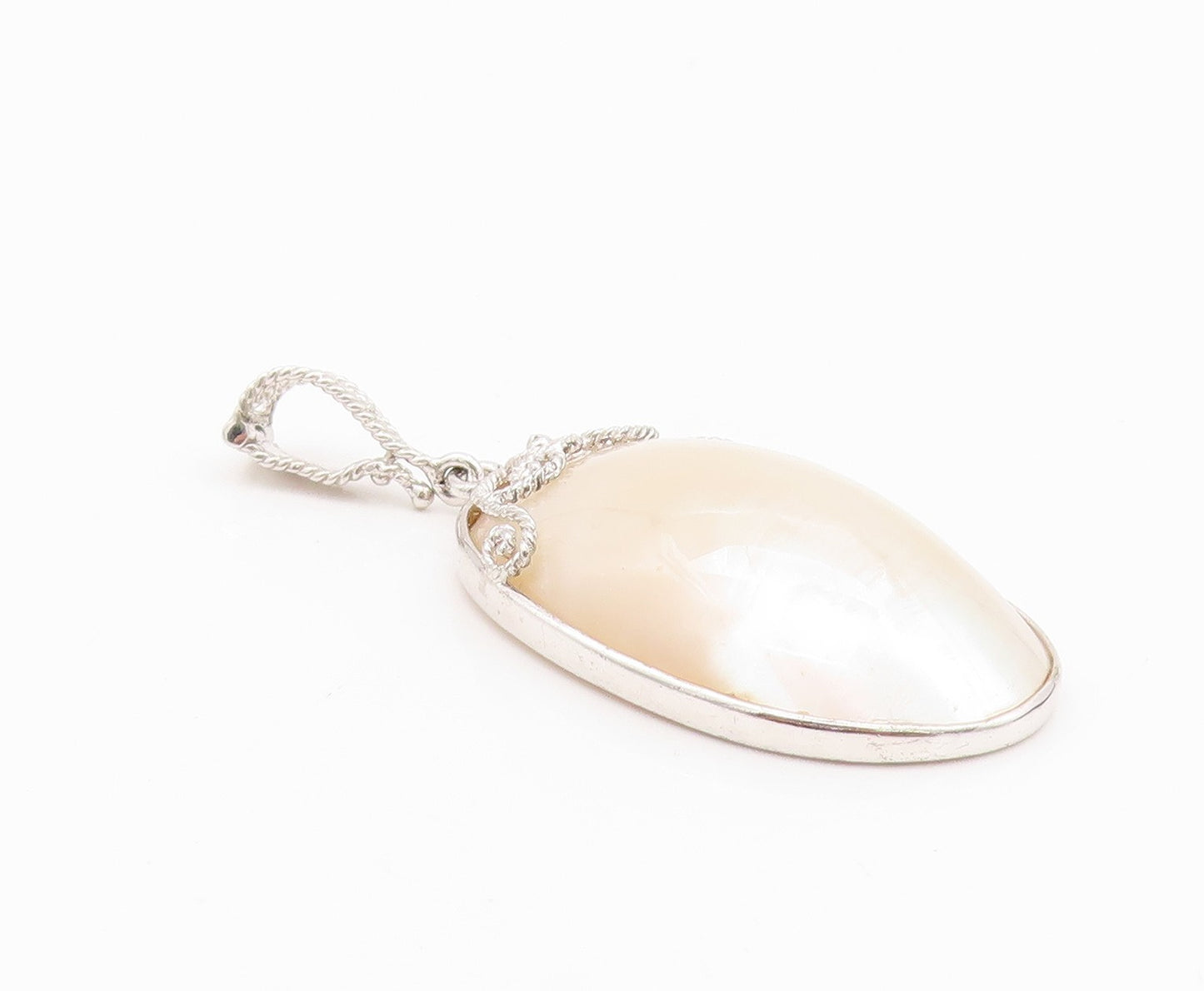 925 Sterling Silver Vintage Pendant Modernist Carved Mother Of Pearls  PT24320