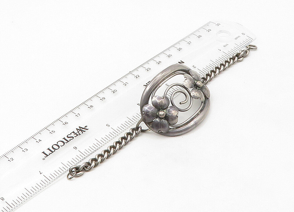925 Sterling Silver  Vintage Antique Floral Open Spiral Chain Bracelet  BT8521