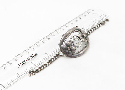 925 Sterling Silver  Vintage Antique Floral Open Spiral Chain Bracelet  BT8521