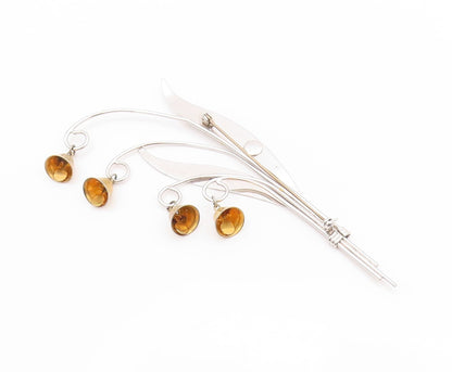 925 Sterling Silver Vintage Brooch MANREY Leaves With Dangling Bells  BP11650