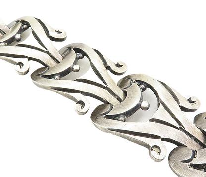 LOS BALLESTEROS 925 Silver Vintage Dark Tone Swirl Chain Bracelet  BT3961