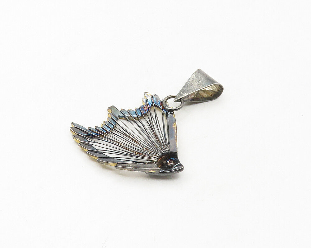 925 Sterling Silver  Vintage Shiny Two Tone Fish Motif Pendant  PT13745
