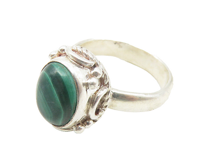 925 Sterling Silver  Cabochon Cut Malachite Twist Band Ring Sz 5  RG11341
