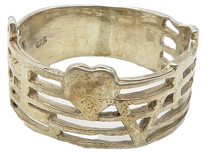 925 Sterling Silver  Vintage Love Heart Music Notes Band Ring Sz 6.5  RG16142