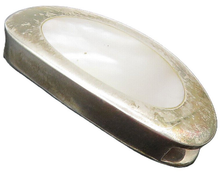 925 Sterling Silver  Vintage Mother Of Pearl Etched Flower Pendant  PT7126