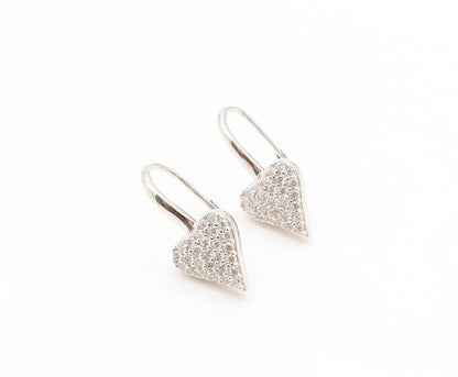 925 Sterling Silver Vintage Earrings Cluster CZ Love Heart Lever Back  EG14153