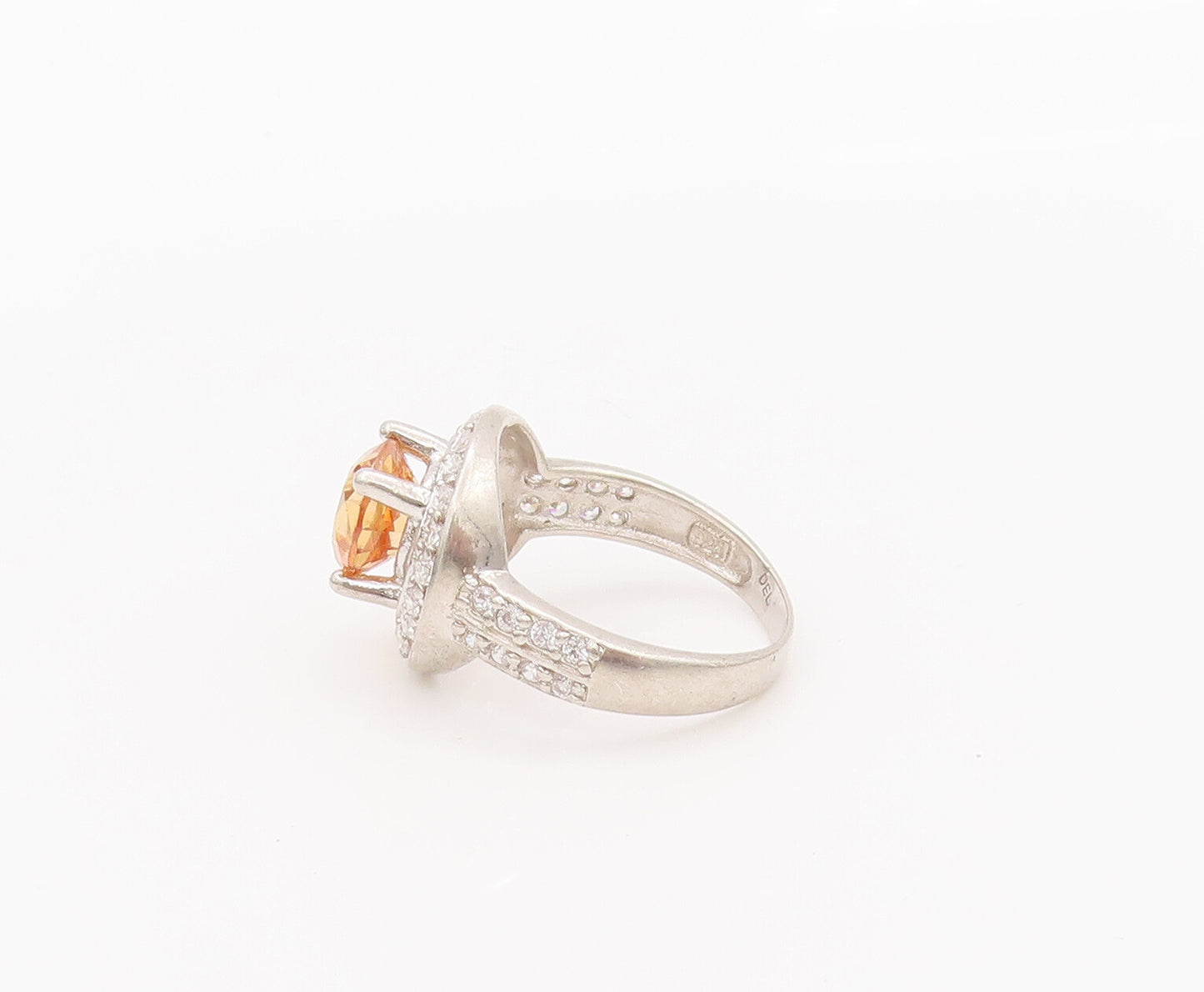 925 Sterling Silver Vintage Ring Citrine Halo Topaz Inlay Neck Sz 7  RG27637