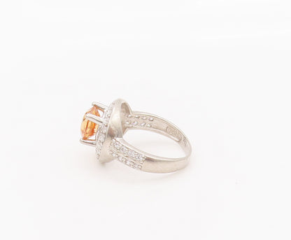 925 Sterling Silver Vintage Ring Citrine Halo Topaz Inlay Neck Sz 7  RG27637