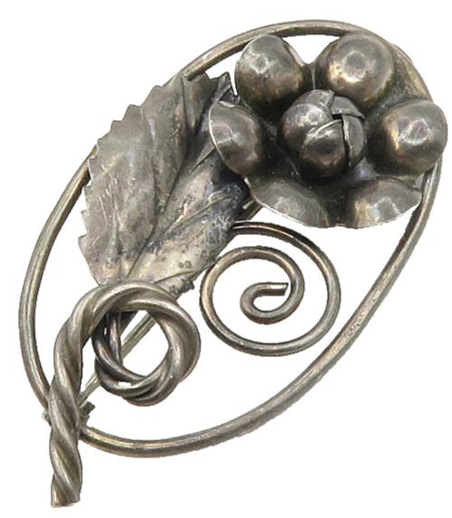 925 Sterling Silver  Vintage Handmade Oxidized Flower Swirl Brooch Pin  BP5299
