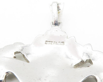 925 Sterling Silver  Vintage Sparkling Flower Basket Motif Pendant  PT9085
