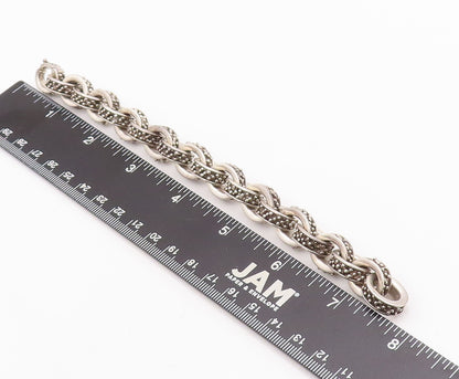 925 Sterling Silver Vintage Bracelet Solid Beads Carved Interlocked Ring BT10544