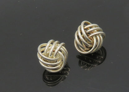 925 Sterling Silver  Vintage Shiny Round Knot Drop Earrings  EG9766