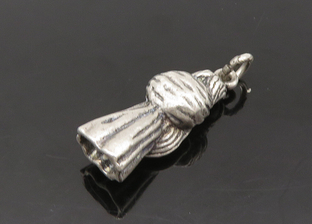 925 Sterling Silver  Vintage Petite Woman Holding Hat Pendant  PT18043